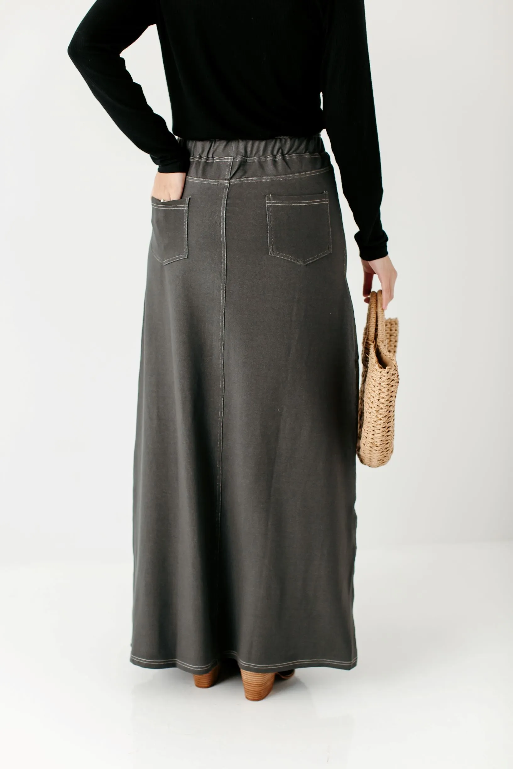 'Caroline' Long Knit Denim Skirt