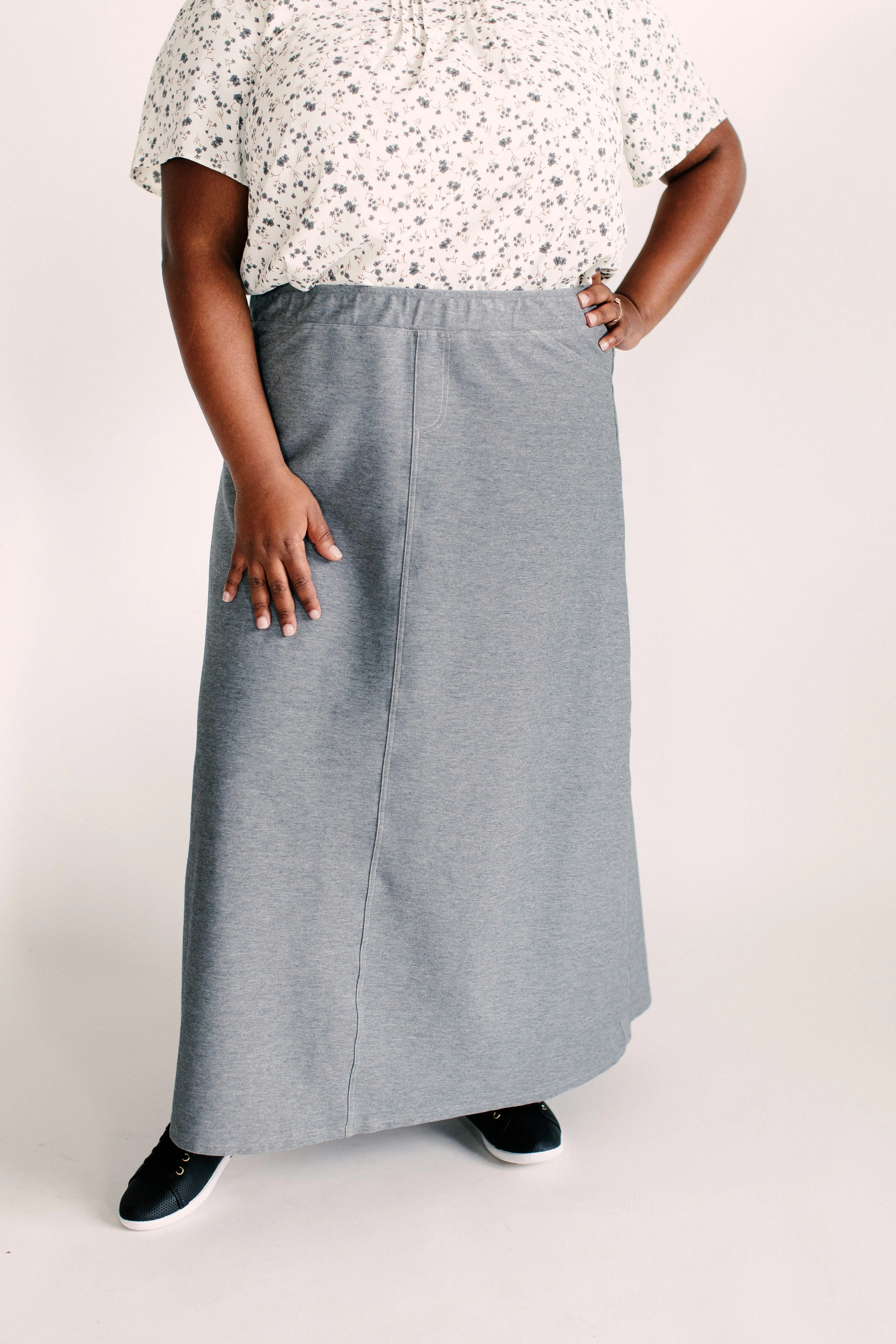'Caroline' Long Knit Denim Skirt