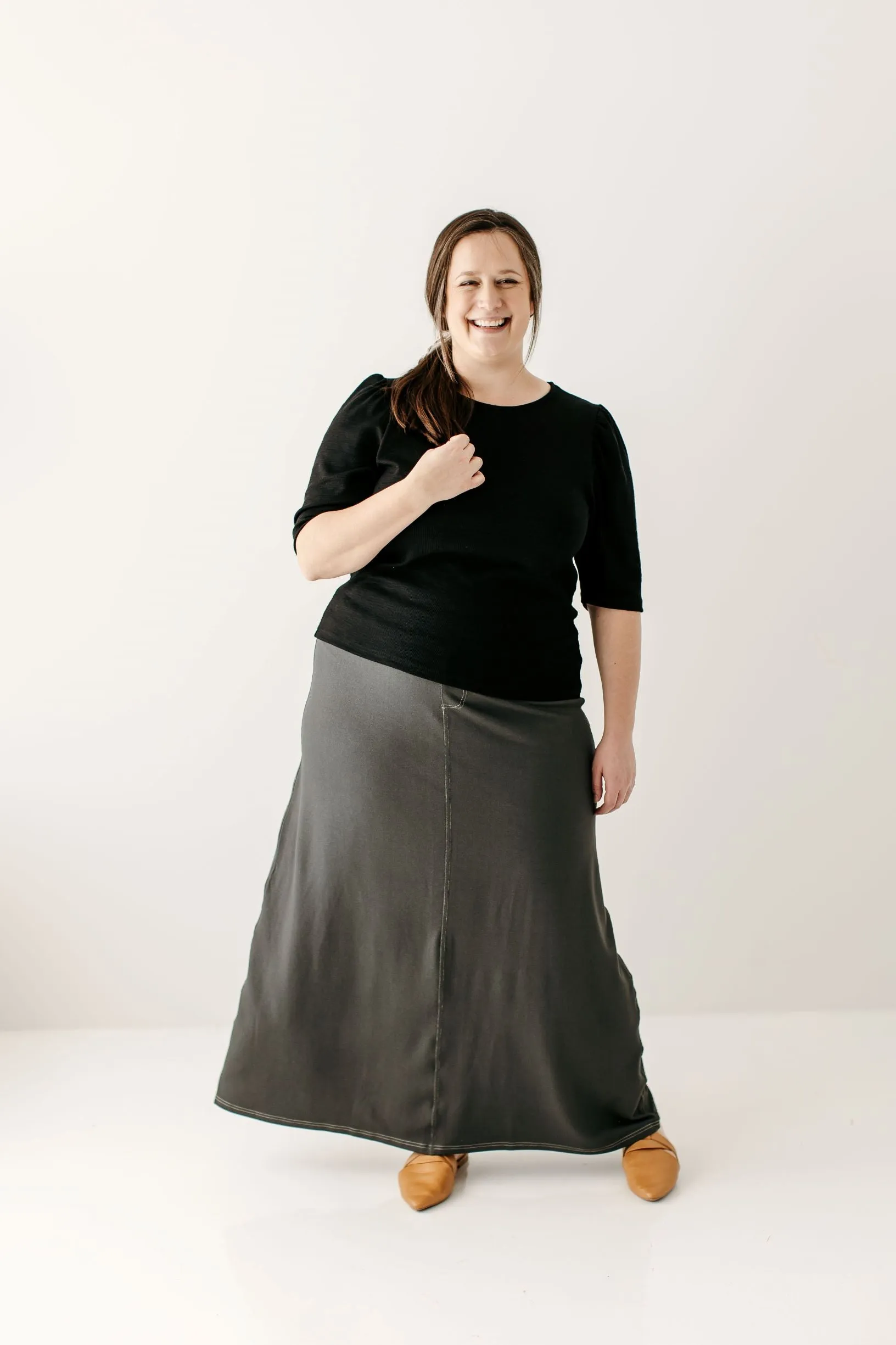 'Caroline' Long Knit Denim Skirt