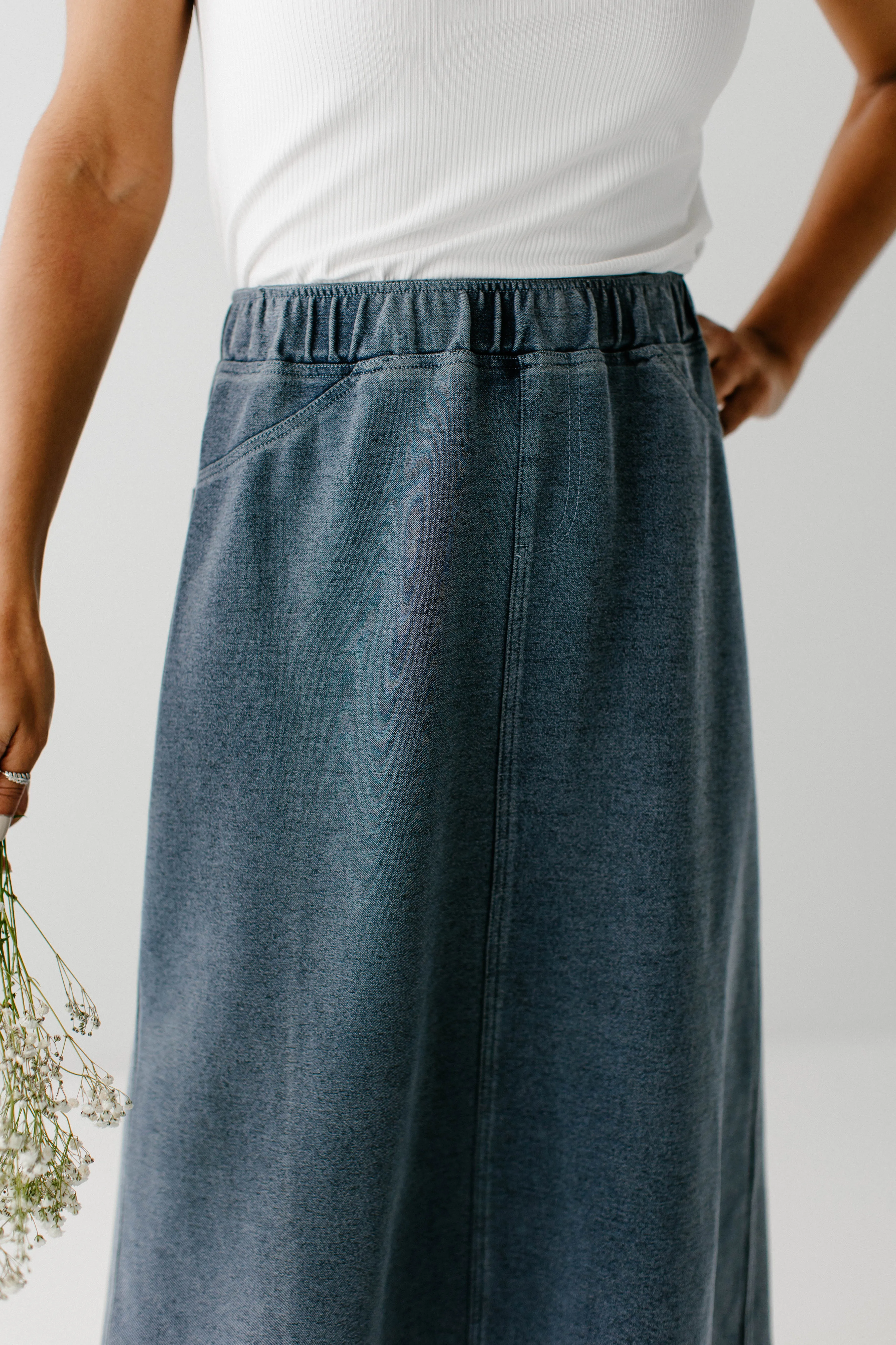 'Caroline' Long Knit Denim Skirt