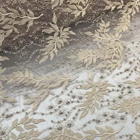 Champagne Mini Flowers Embroidered With Beads Floral Mesh Lace Fabric By The Yard