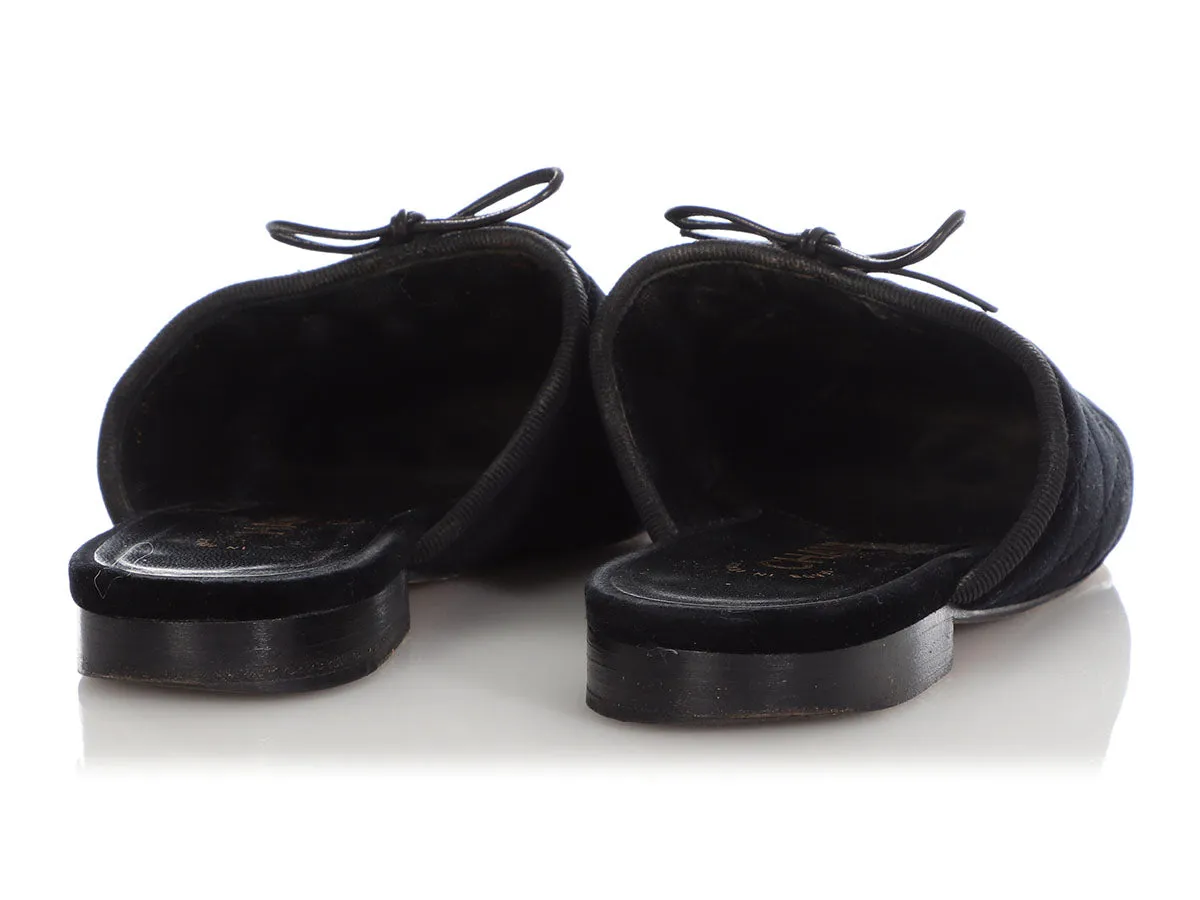 Chanel Black Quilted Velvet Cap Toe Slides