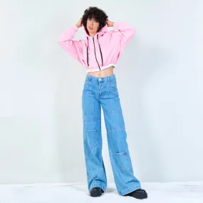 Cropped zip-up hoodie with drawstring wholesale