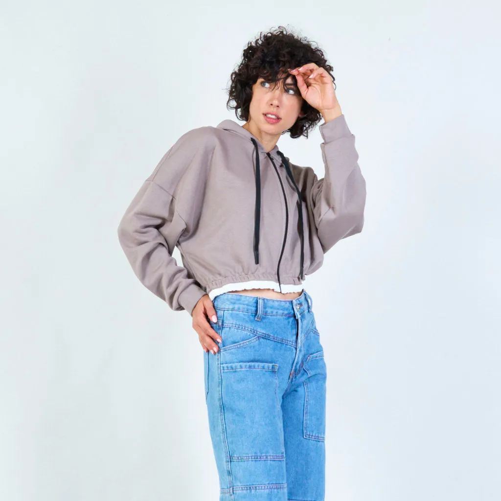Cropped zip-up hoodie with drawstring wholesale