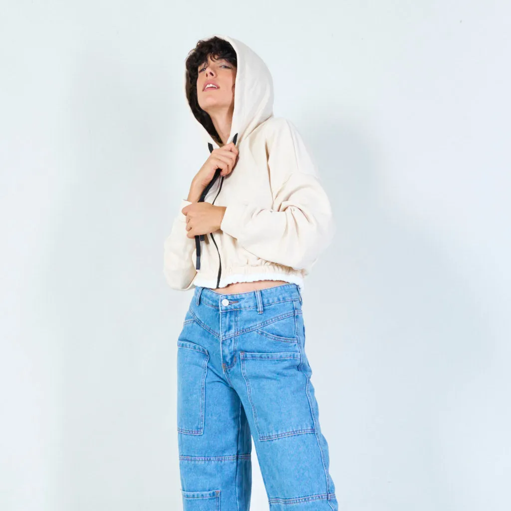 Cropped zip-up hoodie with drawstring wholesale