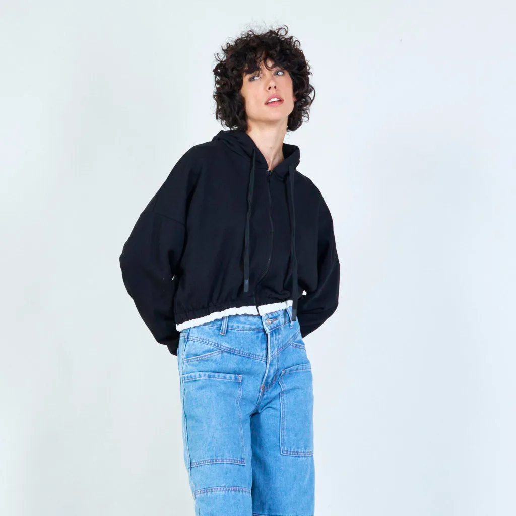 Cropped zip-up hoodie with drawstring wholesale