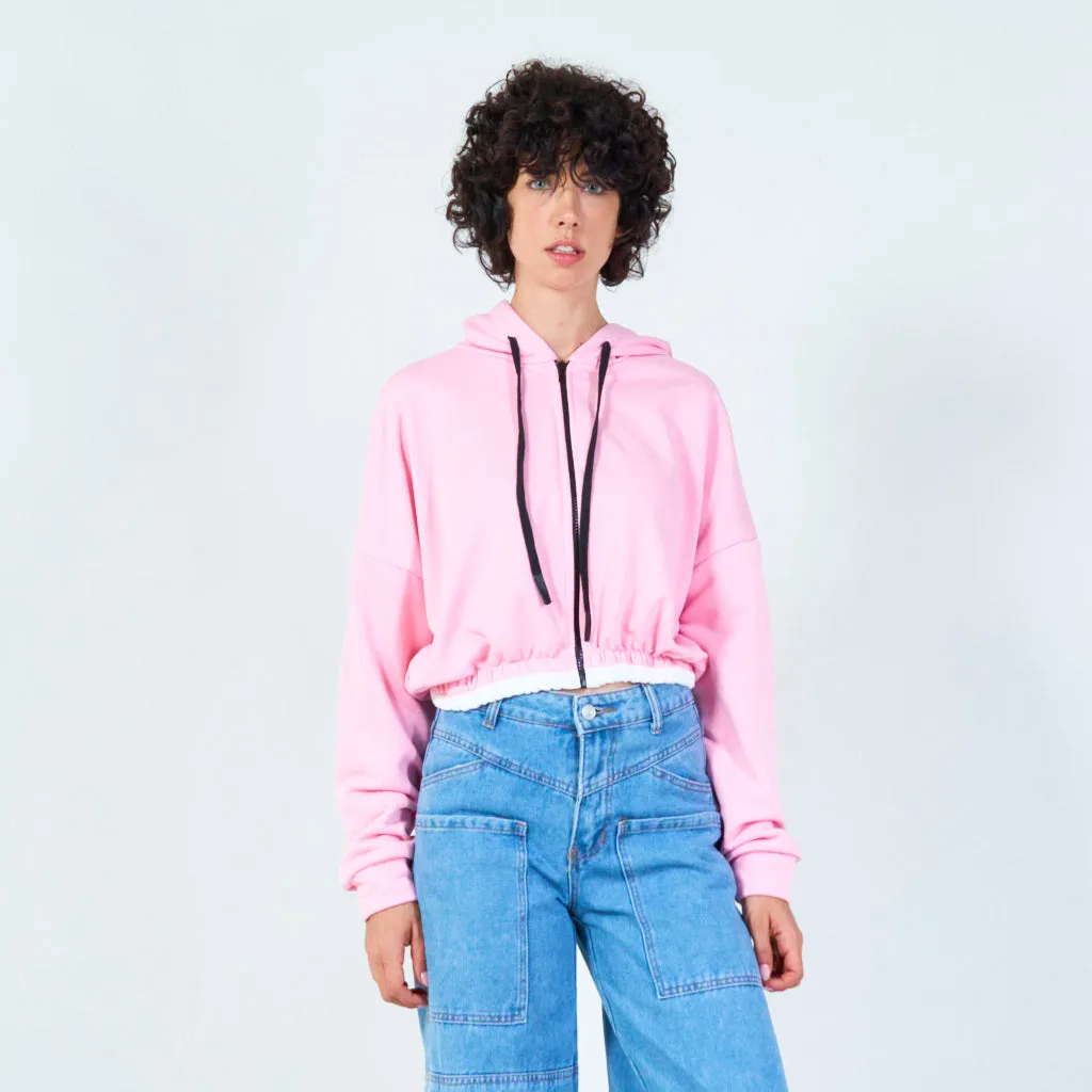 Cropped zip-up hoodie with drawstring wholesale