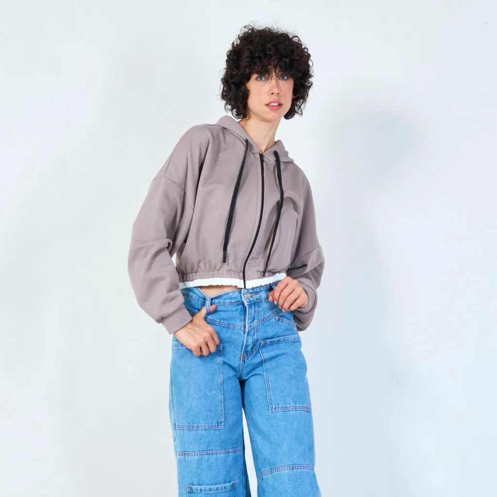 Cropped zip-up hoodie with drawstring wholesale