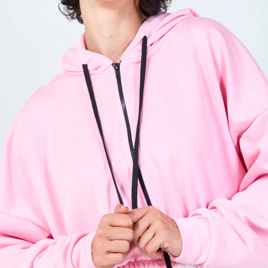 Cropped zip-up hoodie with drawstring wholesale