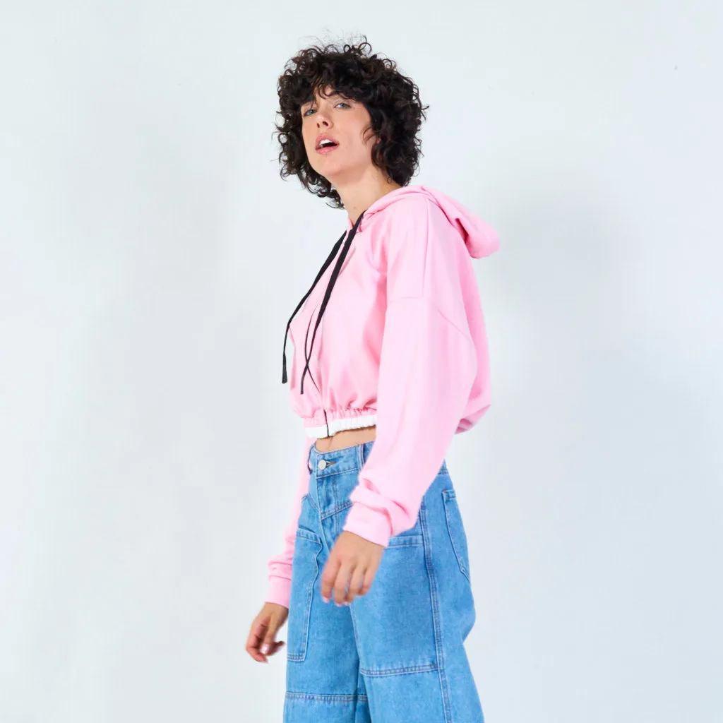 Cropped zip-up hoodie with drawstring wholesale