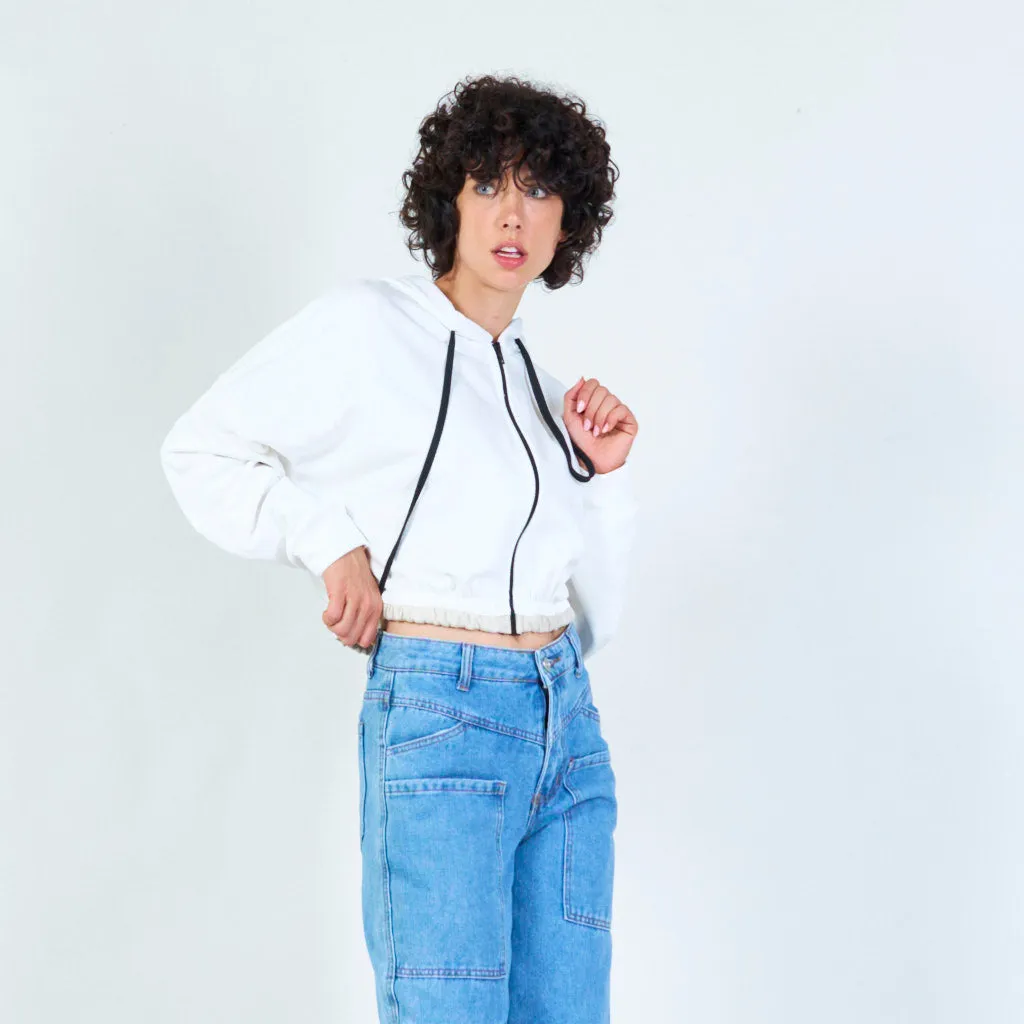 Cropped zip-up hoodie with drawstring wholesale