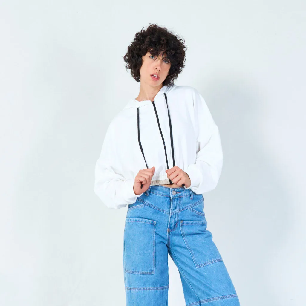 Cropped zip-up hoodie with drawstring wholesale