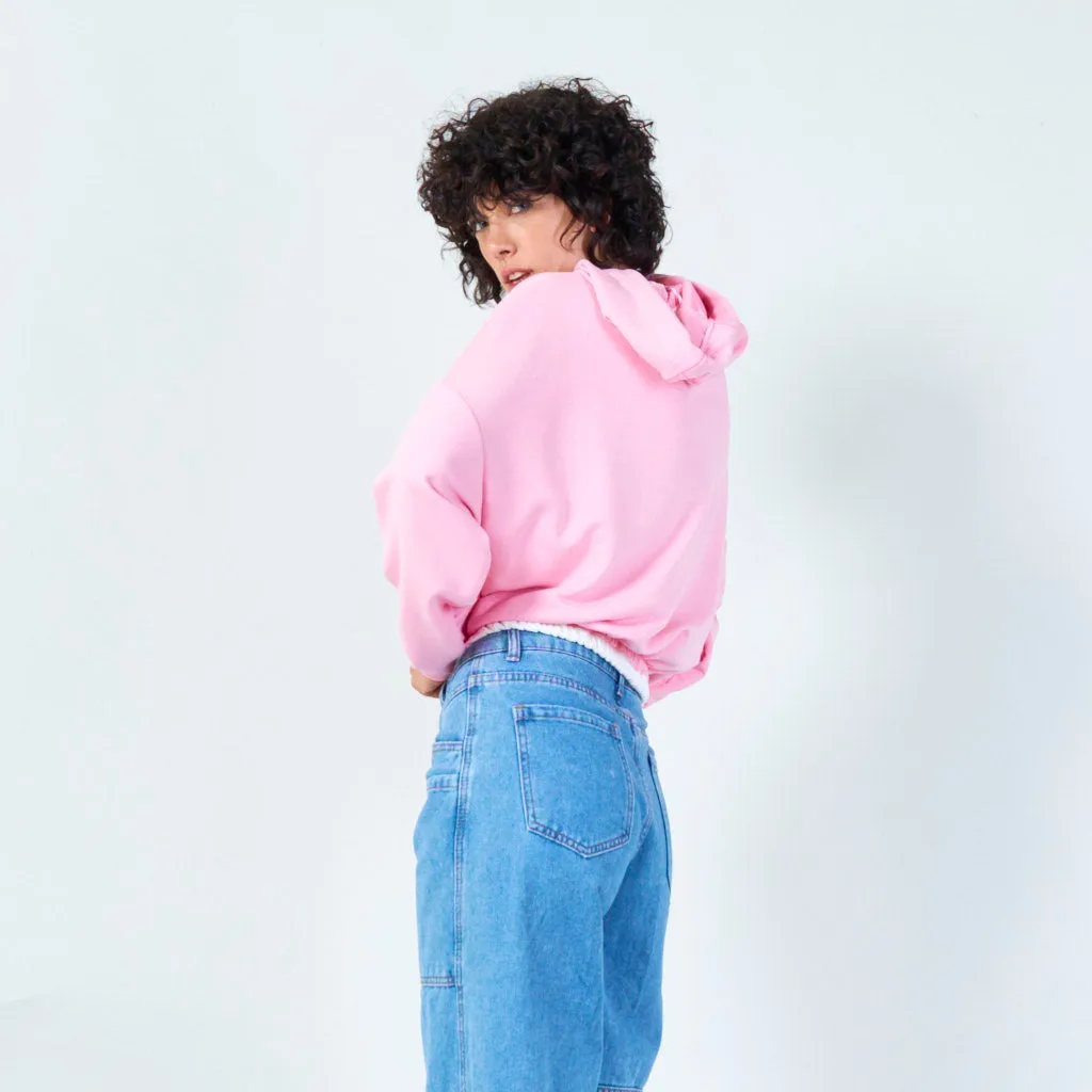 Cropped zip-up hoodie with drawstring wholesale
