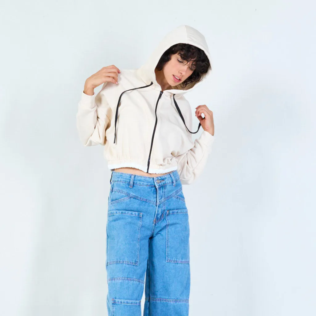 Cropped zip-up hoodie with drawstring wholesale