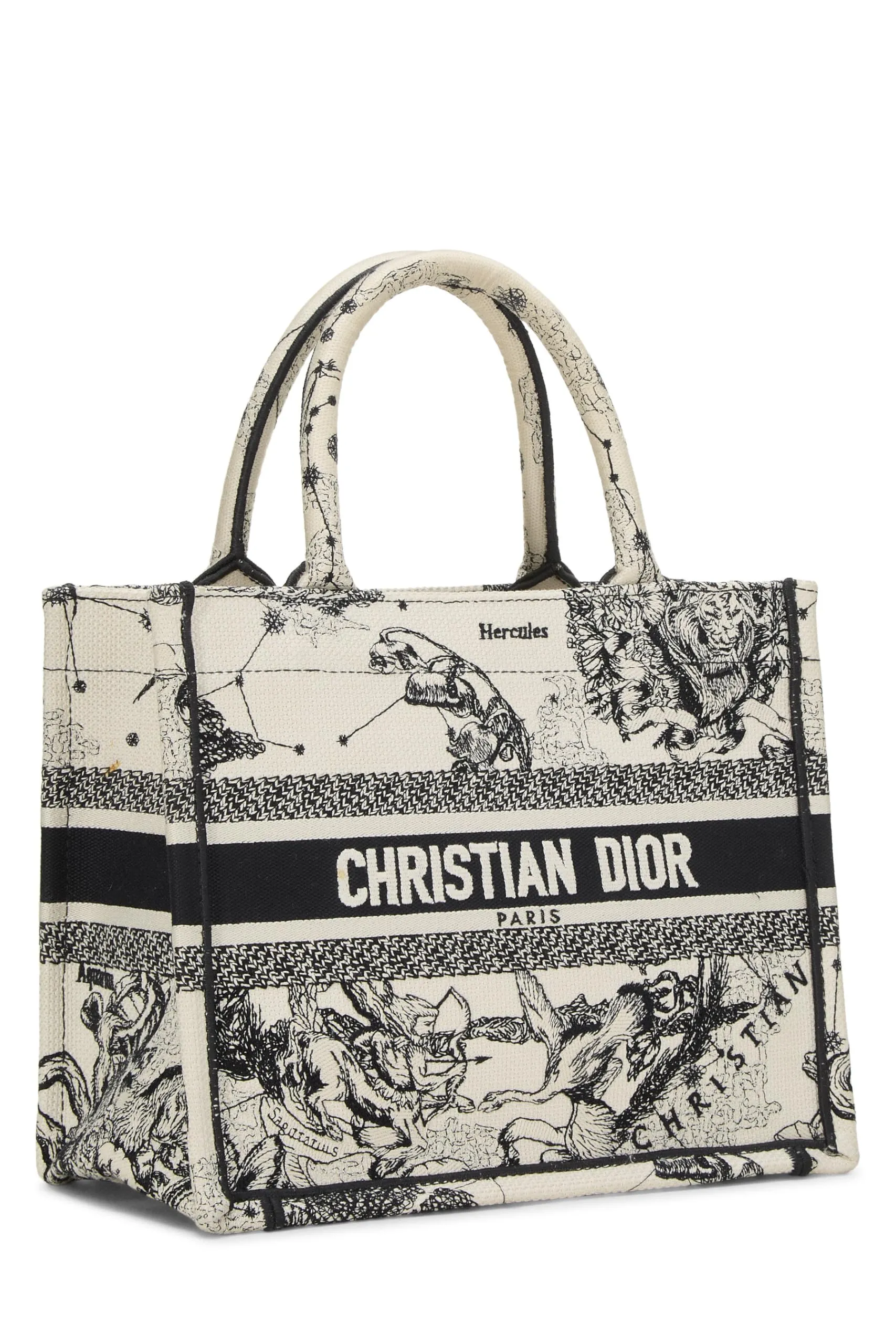 Dior,  Black & White Zodiac Embroidered Canvas Book Tote Small, White