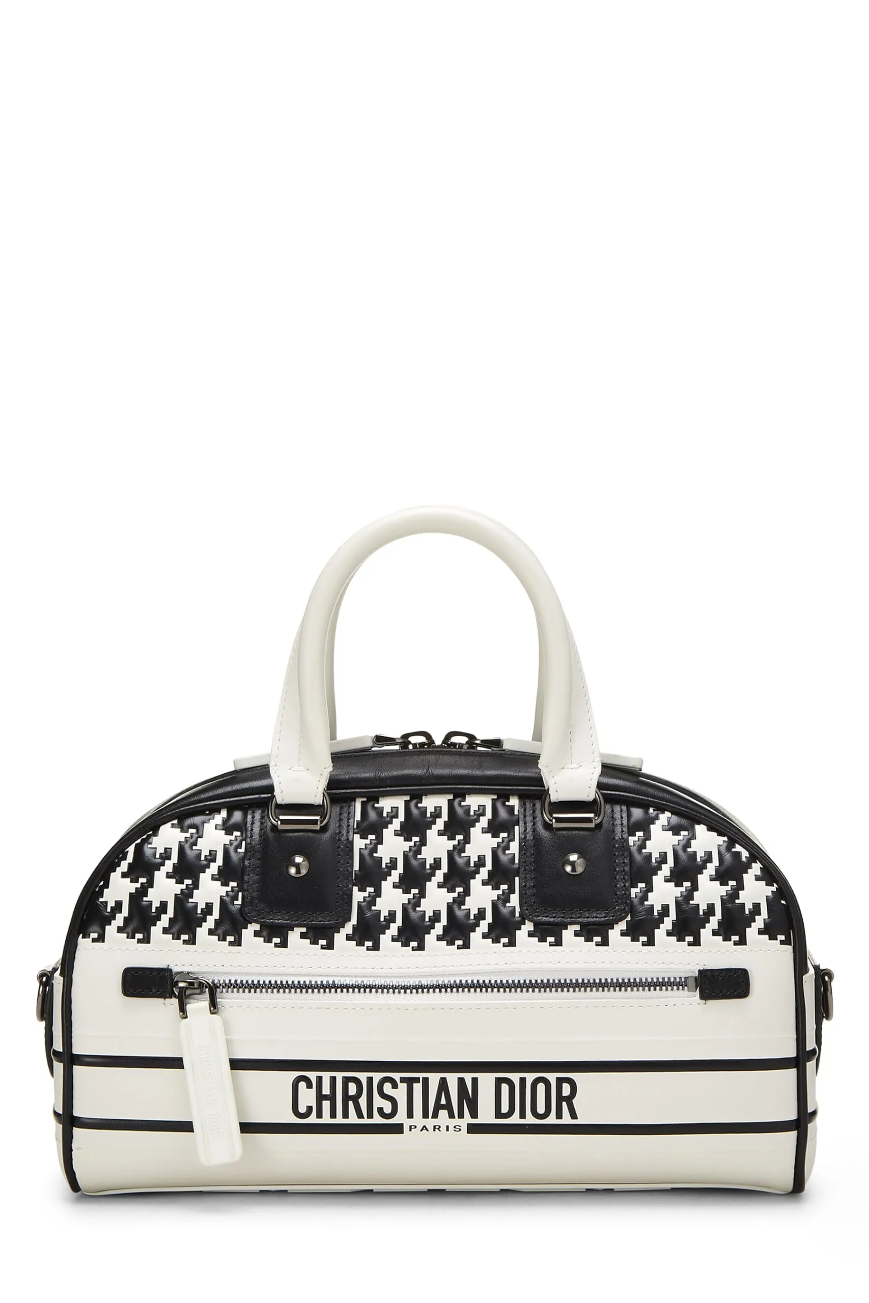 Dior,  White & Black Leather Vibe Bowling Bag Small, White