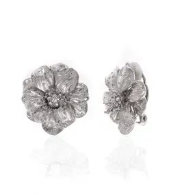 Double Rose Small Pierced Silvertone Earring
