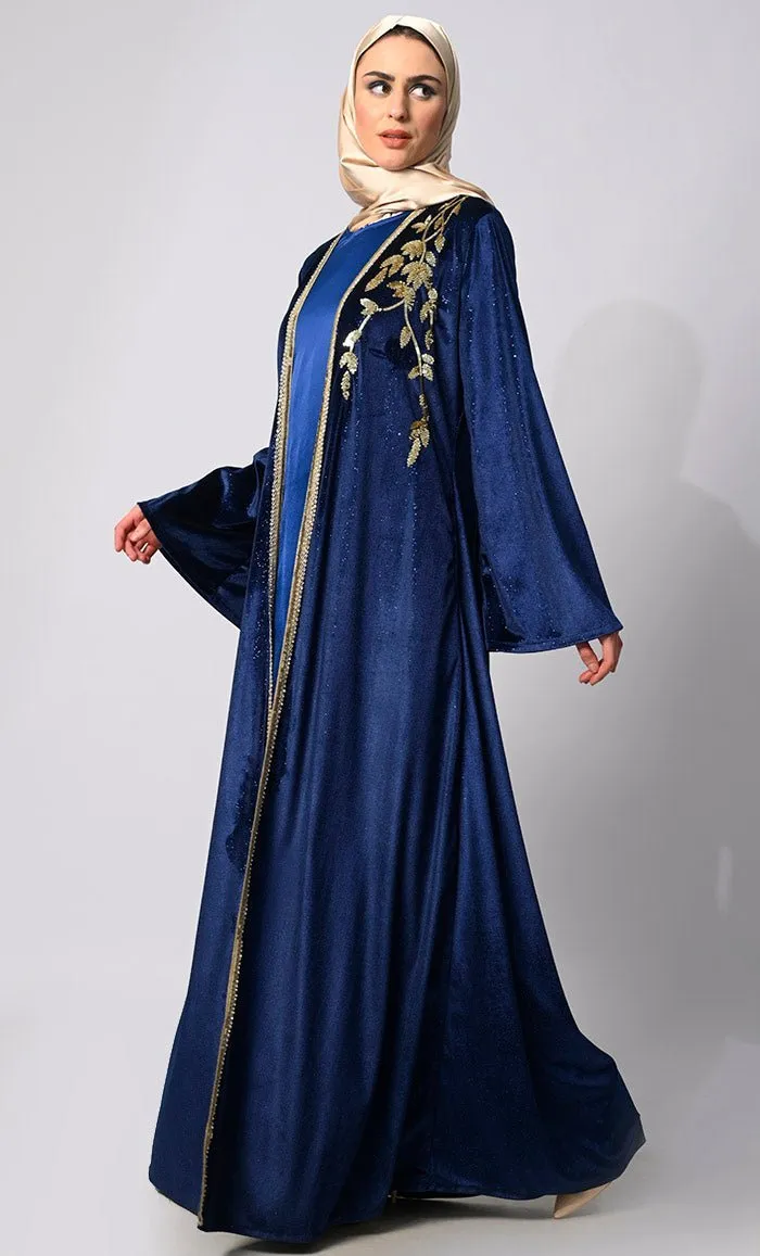 Elegant Royal Blue Handwork Shrug with Inner