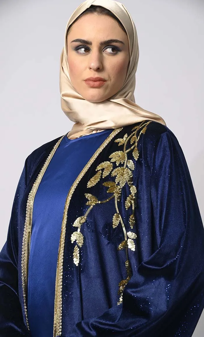 Elegant Royal Blue Handwork Shrug with Inner
