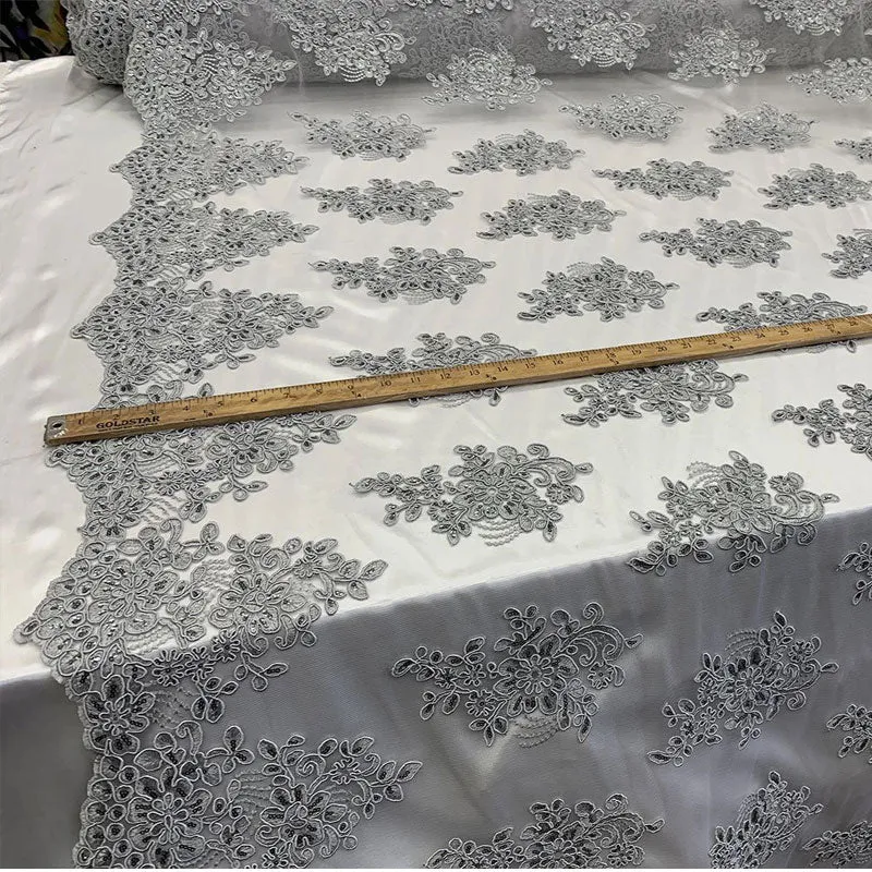 Embroidered Mesh lace Floral Design Fabric With Sequins By The Yard