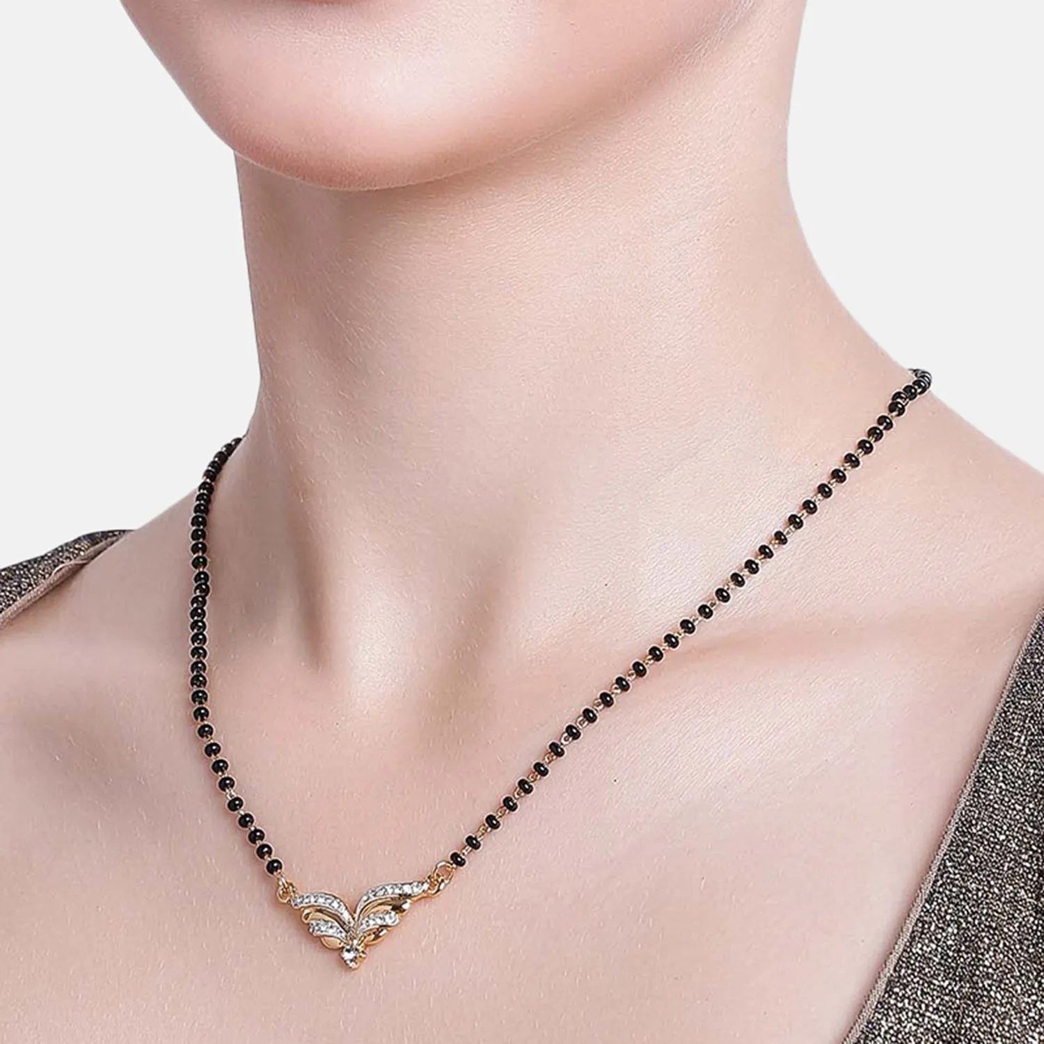Estele Gold & Rhodium Plated Exquisite Mangalsutra Necklace with Austrian Crystals for Women