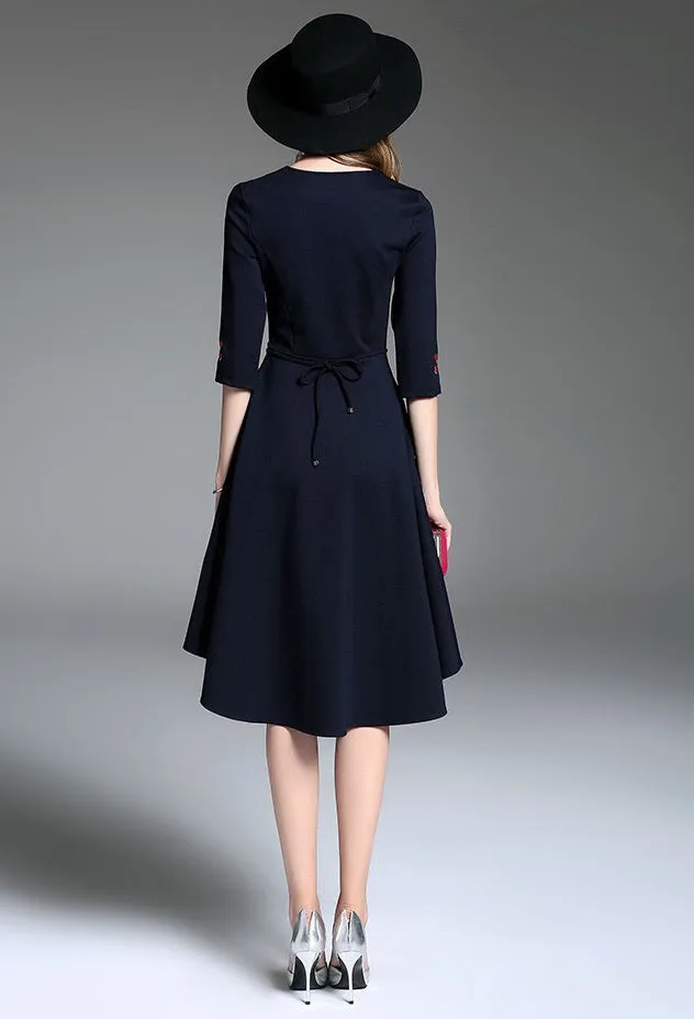 Floral Embroidered Asymmetrical Hem Dress