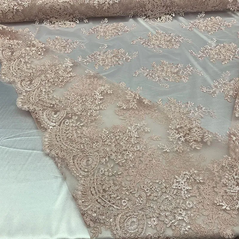 French Design Floral Mesh Lace Embroidery Fabric