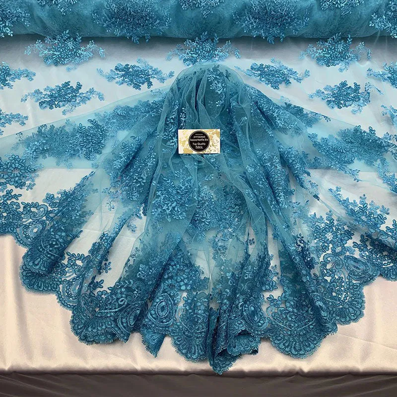French Design Floral Mesh Lace Embroidery Fabric