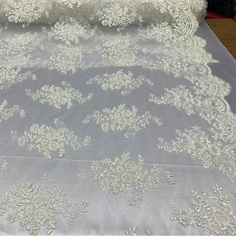 French Design Floral Mesh Lace Embroidery Fabric