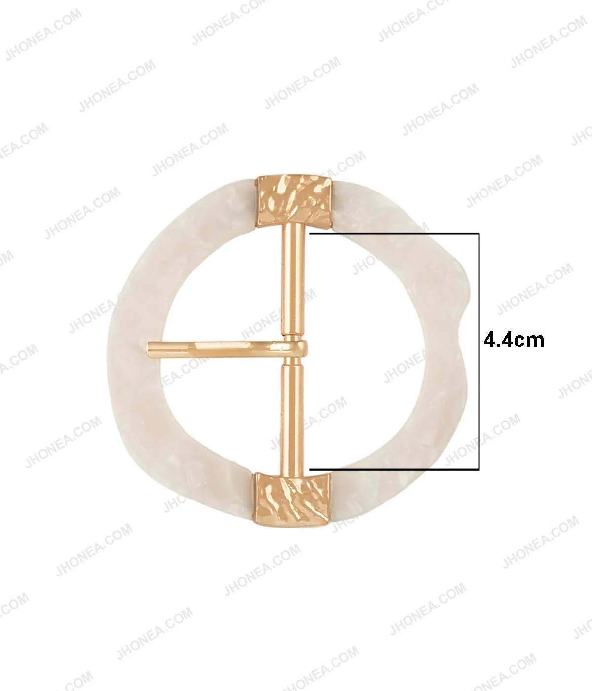 Glistening White Uneven Frame with Shiny Gold Center Bar Prong Buckle