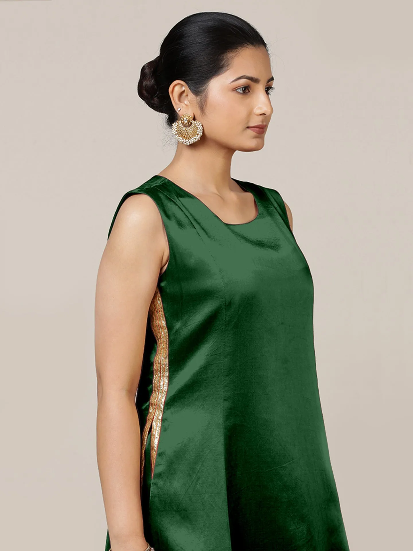 Gulnaaz x Tyohaar | Emerald Green Mashru Silk Panelled Kurta with Crushed Golden Gota Detailing | Coords or Only Kurta