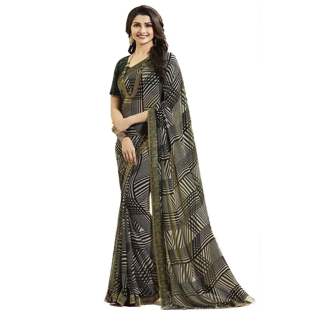 Ideal Black Colored Casual Wear Printed Georgette Saree