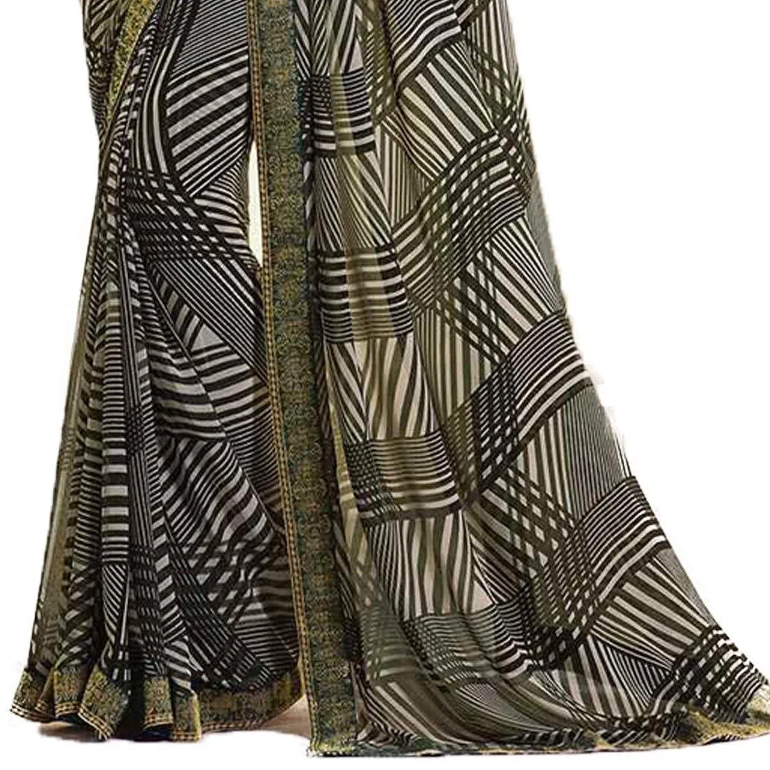 Ideal Black Colored Casual Wear Printed Georgette Saree