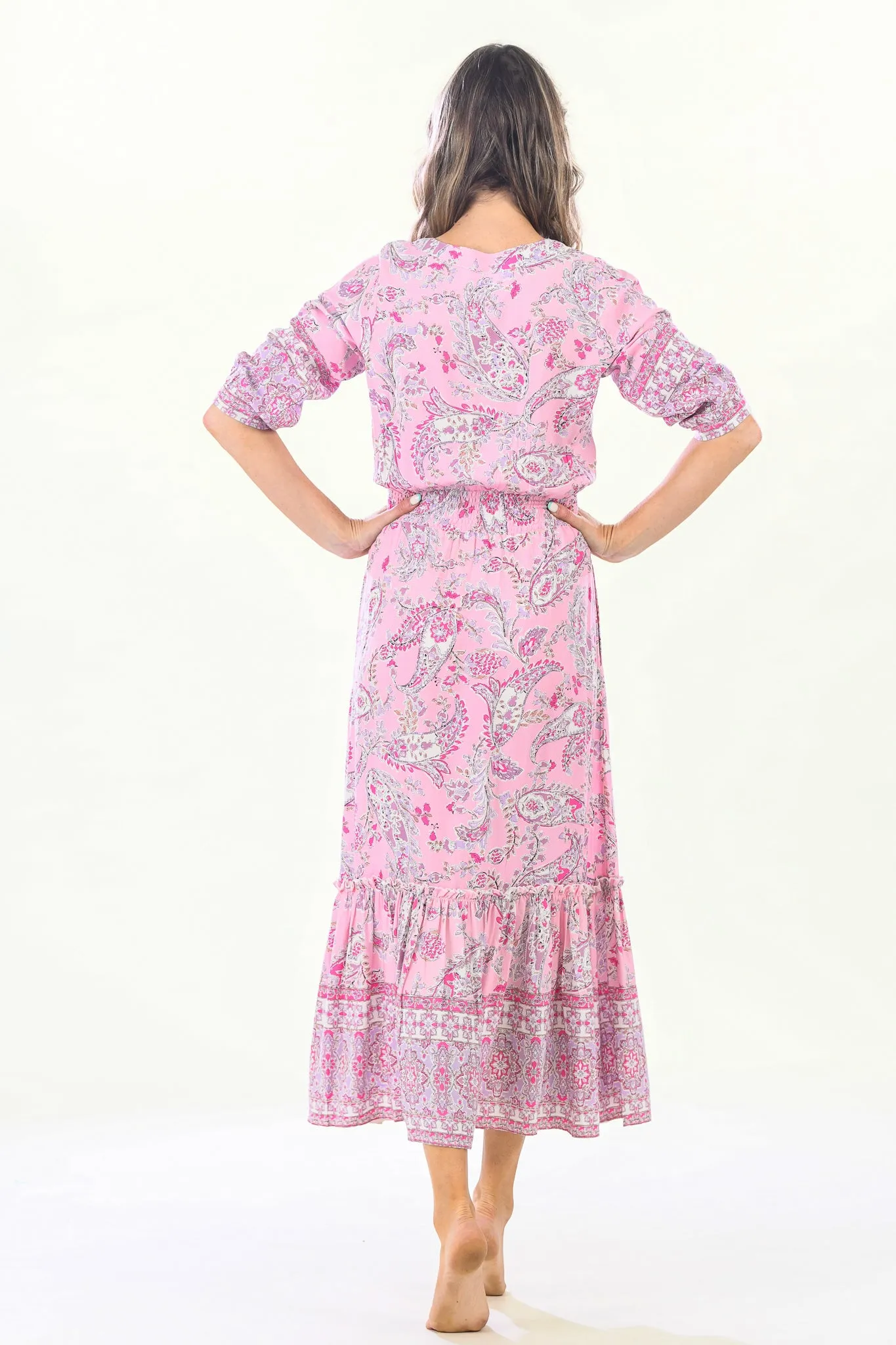 Kelsey Dress Long / Pink Paisley