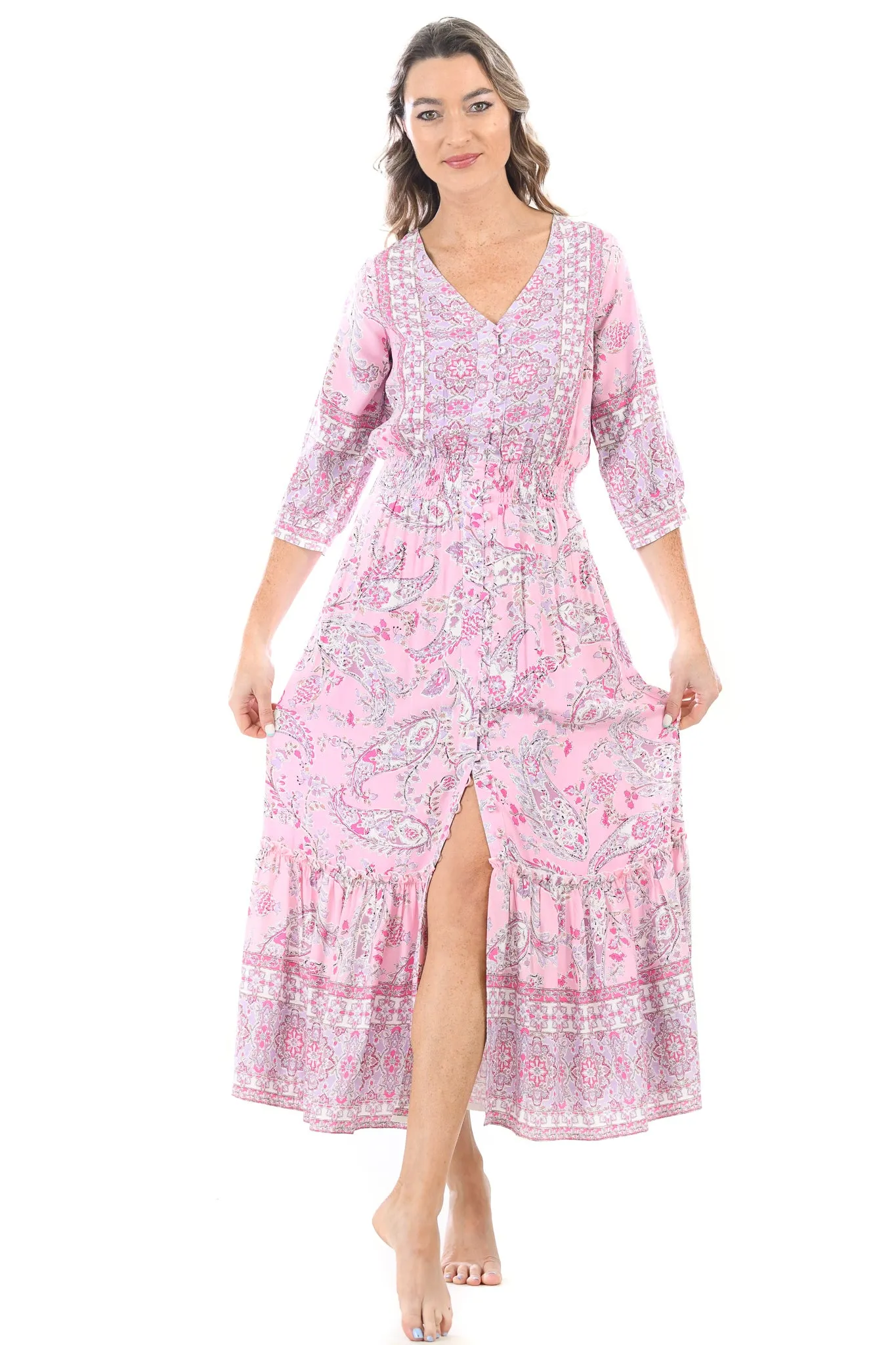 Kelsey Dress Long / Pink Paisley