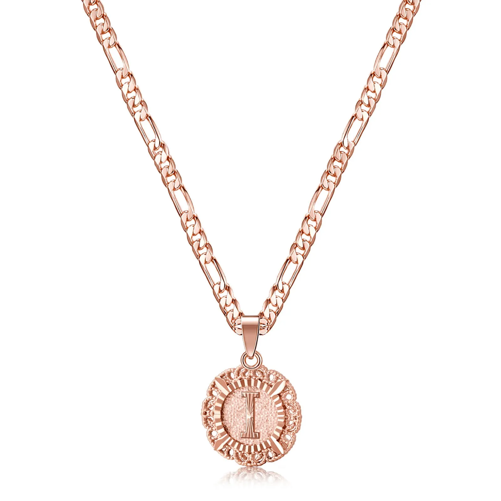 KissYan Initial Necklace for Women,14K Gold Plated Round Letter Pendant Necklace Capital Monogram Necklace Alphabets from A-Z Figaro Chain Necklace