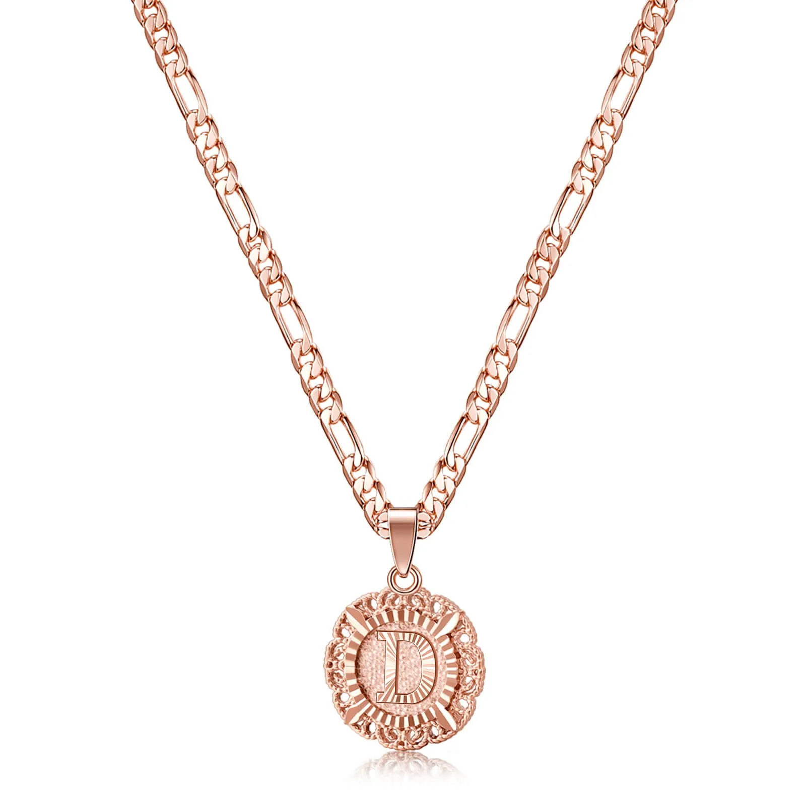 KissYan Initial Necklace for Women,14K Gold Plated Round Letter Pendant Necklace Capital Monogram Necklace Alphabets from A-Z Figaro Chain Necklace