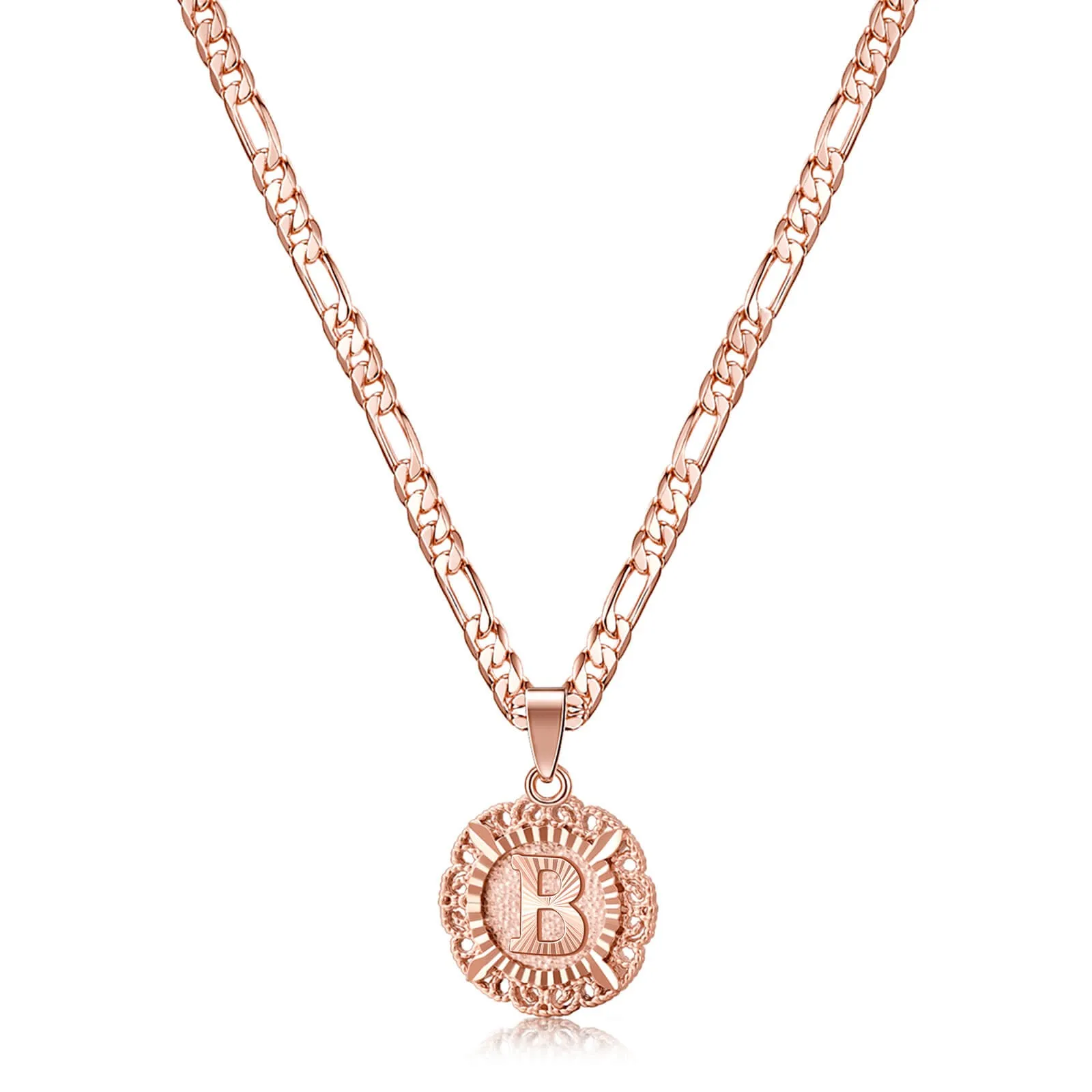 KissYan Initial Necklace for Women,14K Gold Plated Round Letter Pendant Necklace Capital Monogram Necklace Alphabets from A-Z Figaro Chain Necklace