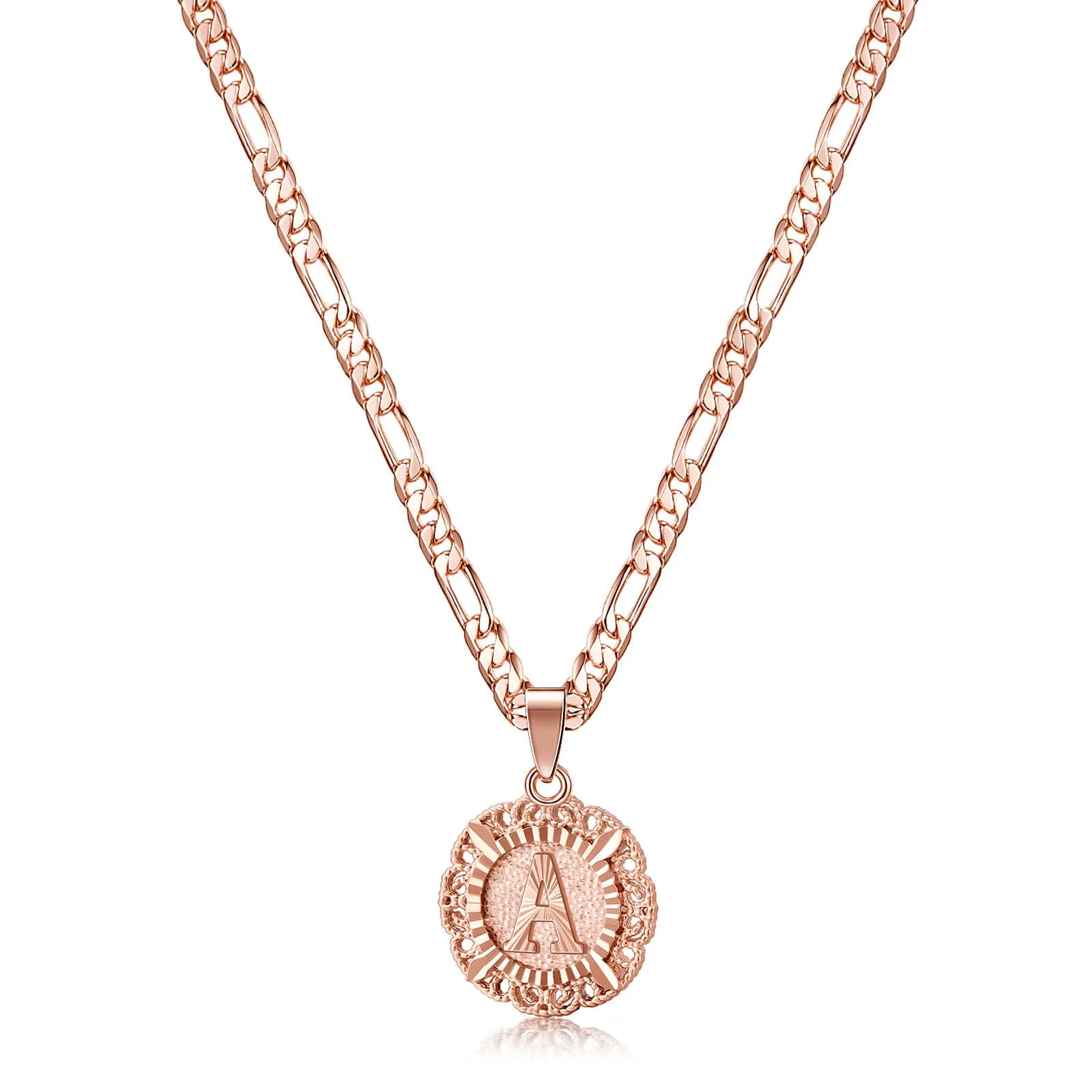 KissYan Initial Necklace for Women,14K Gold Plated Round Letter Pendant Necklace Capital Monogram Necklace Alphabets from A-Z Figaro Chain Necklace