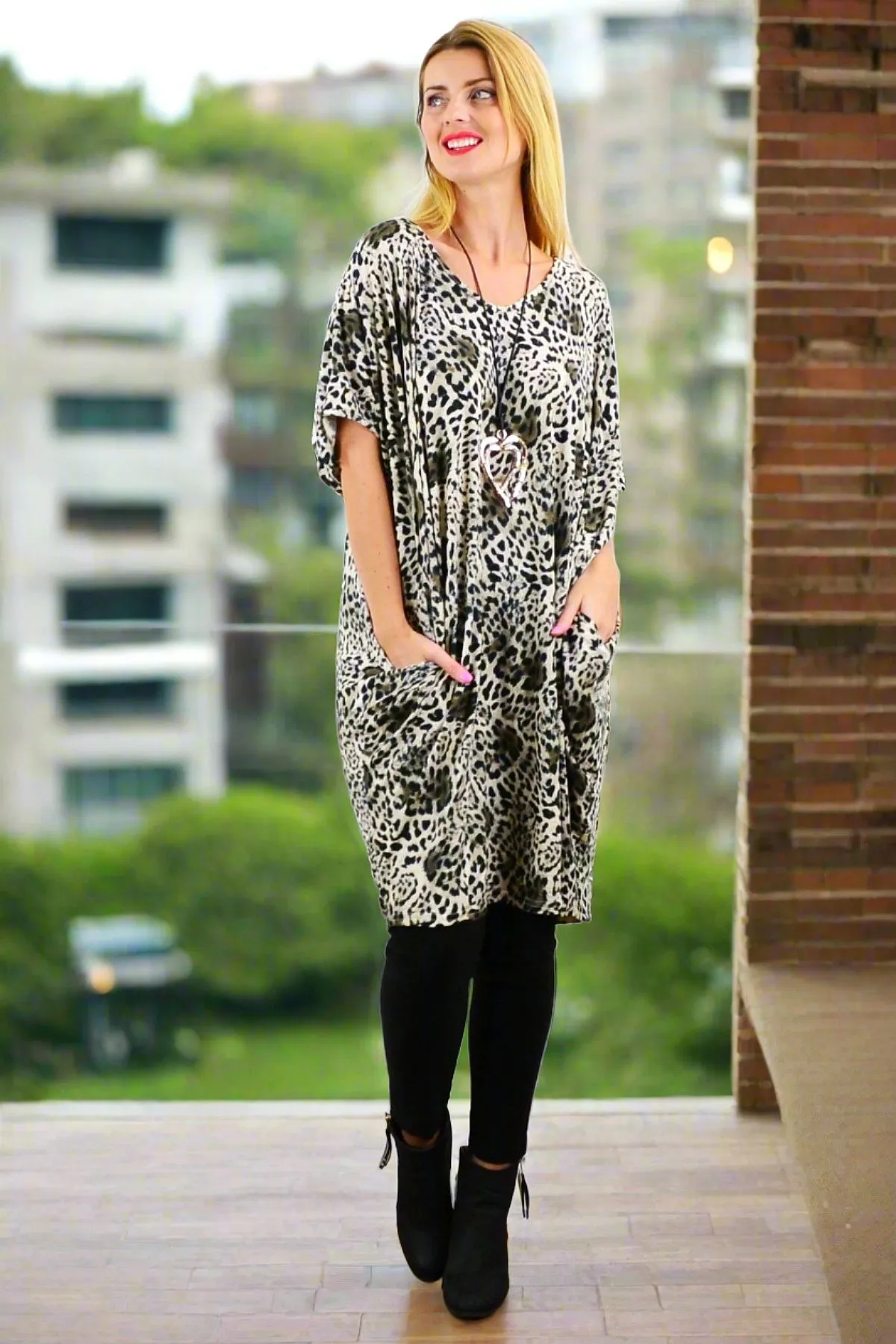 Laid Back Leopard Print Relaxed Tunic Dress