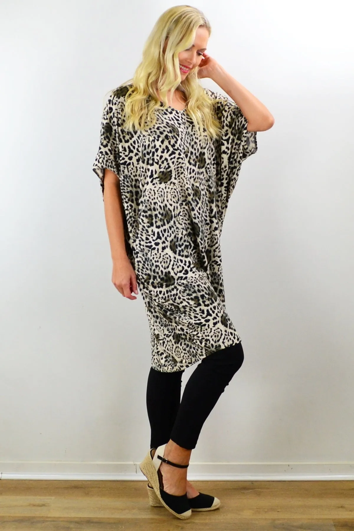 Laid Back Leopard Print Relaxed Tunic Dress