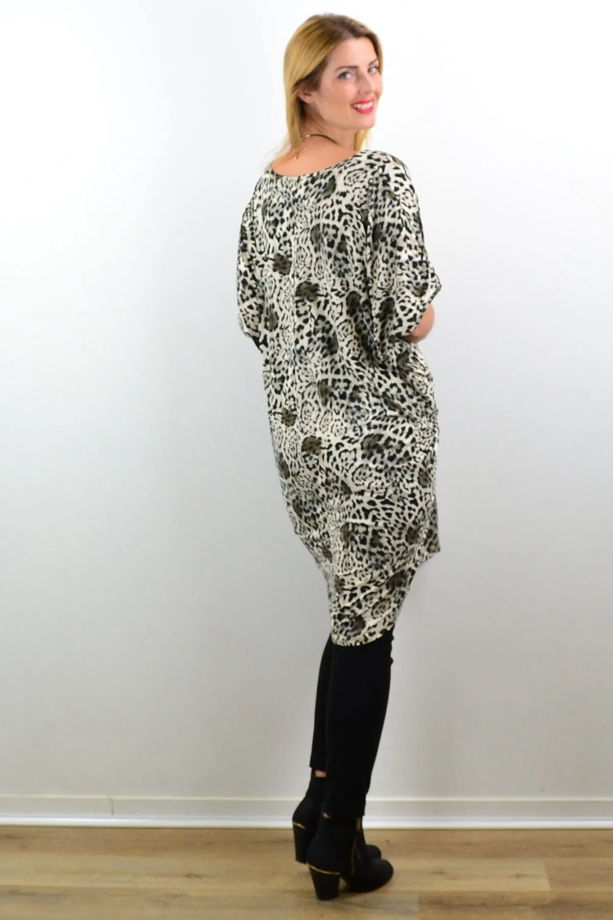 Laid Back Leopard Print Relaxed Tunic Dress