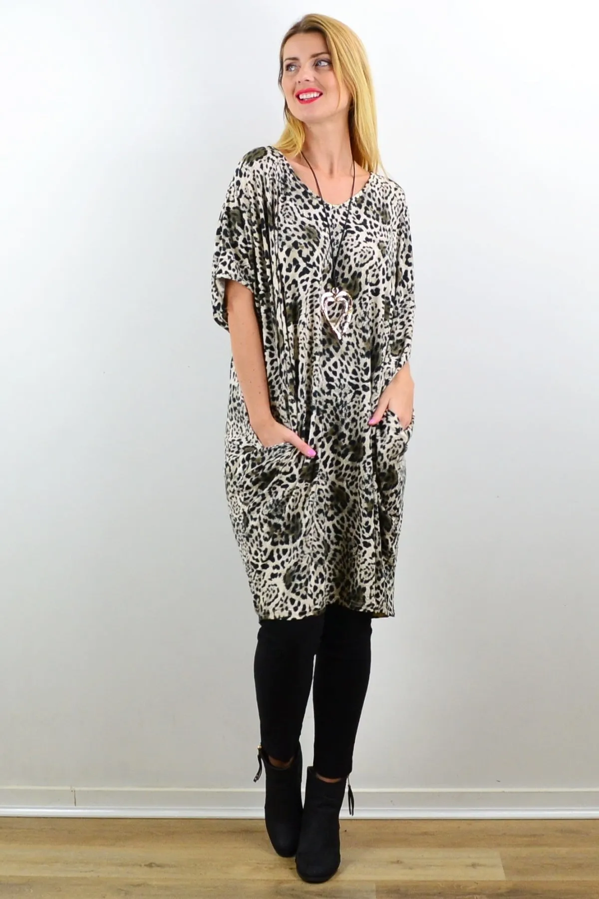 Laid Back Leopard Print Relaxed Tunic Dress