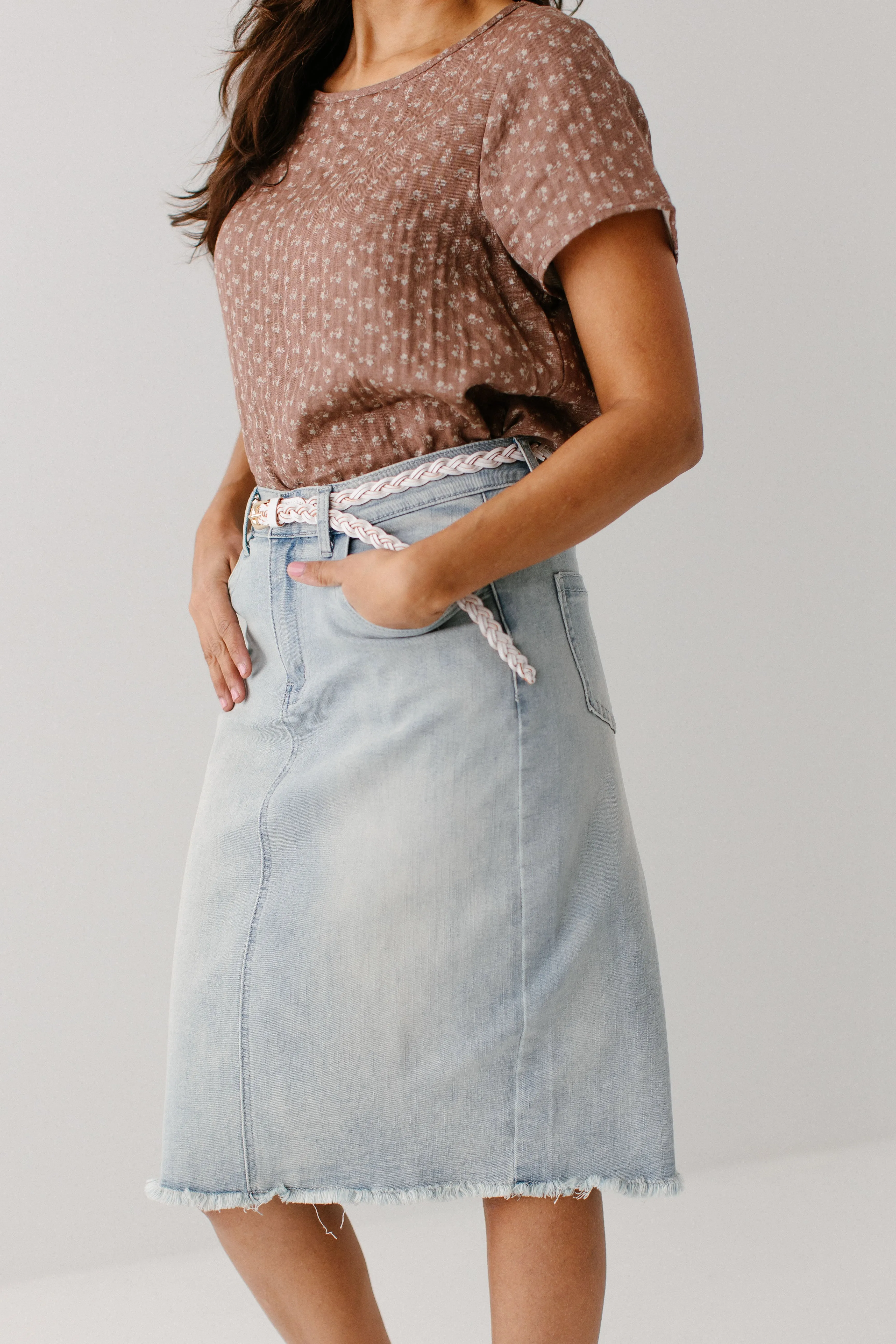 'Lily' Light Denim Knee Length Skirt FINAL SALE
