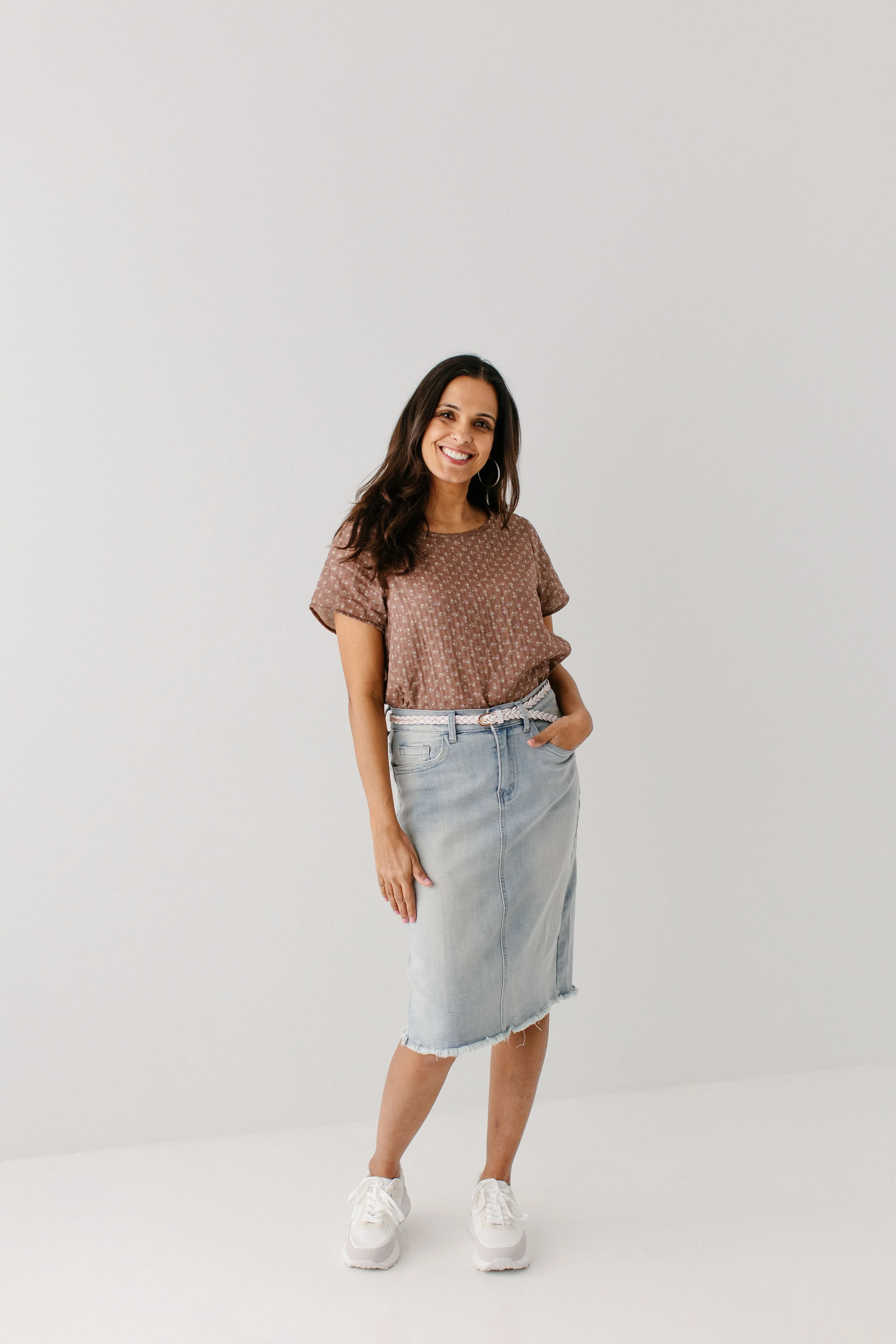 'Lily' Light Denim Knee Length Skirt FINAL SALE