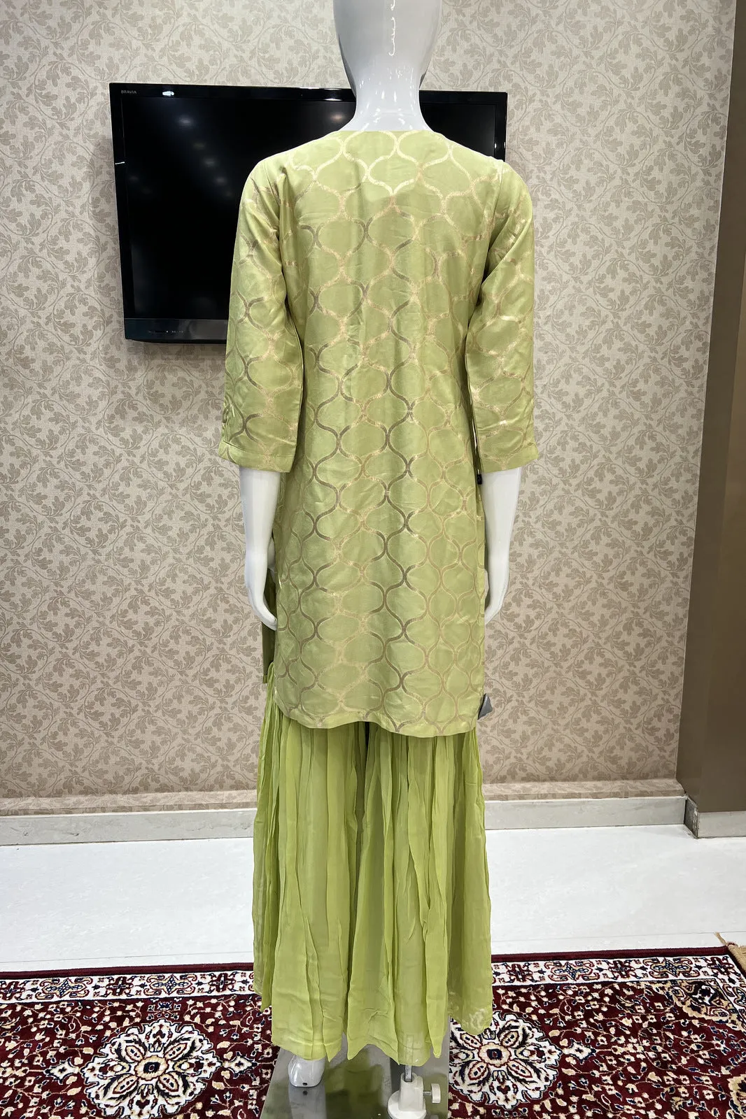Liril Zari Weaving, Multicolor Thread and Mirror work Sharara Suit Set