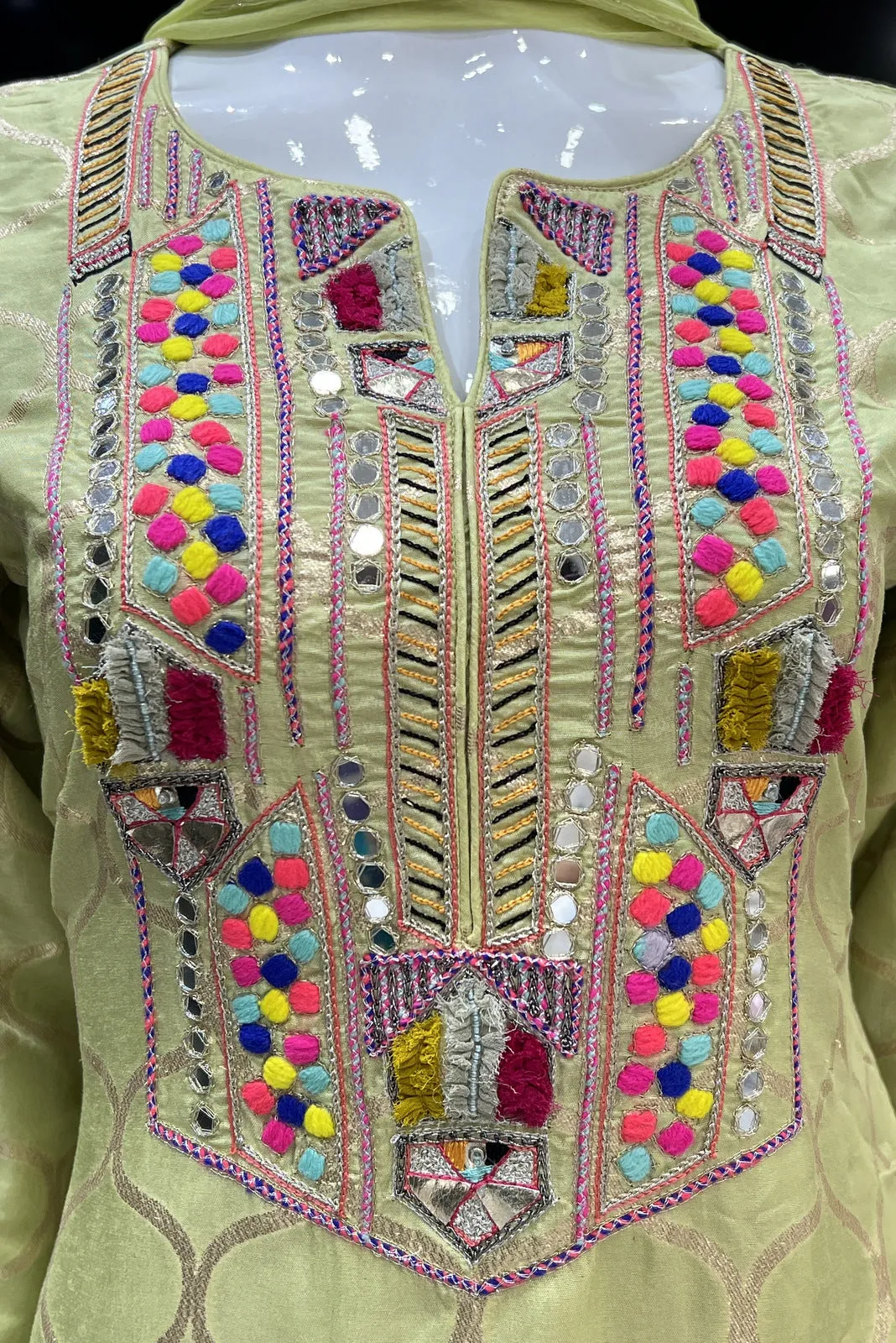 Liril Zari Weaving, Multicolor Thread and Mirror work Sharara Suit Set
