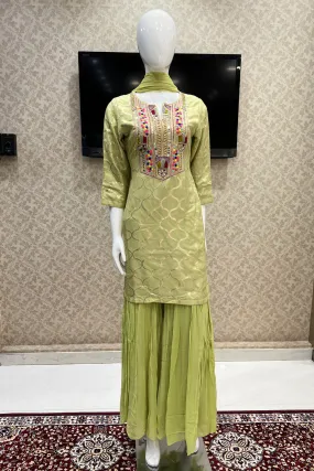 Liril Zari Weaving, Multicolor Thread and Mirror work Sharara Suit Set