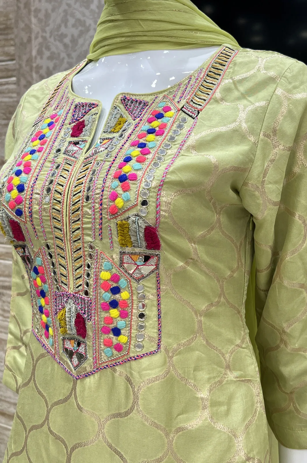 Liril Zari Weaving, Multicolor Thread and Mirror work Sharara Suit Set
