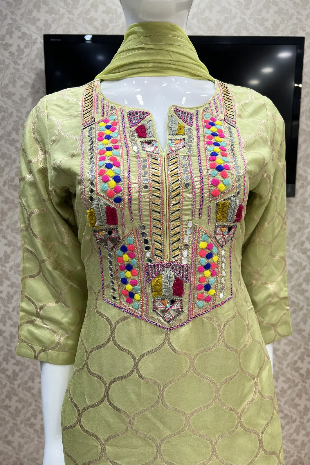 Liril Zari Weaving, Multicolor Thread and Mirror work Sharara Suit Set